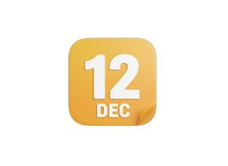 3D Rendered Yellow Icon With White Number 12 and Abbreviated Month December With Orange Peel Effect Isolated On Black Background