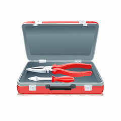 Open Red Tool Box with Assorted Hand Tools.