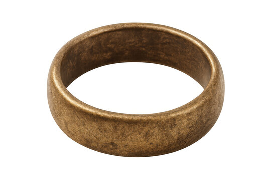 Plain antique metal band ring with worn patina and medieval fantasy style, isolated on transparent background for compositing