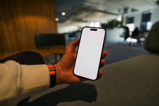 Smartphone Mockup Lounge Office Hand Blank Screen - Powered by Adobe