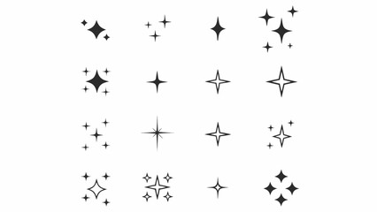 Naklejka premium Collection of various black sparkle and starburst icons on a white background for design elements