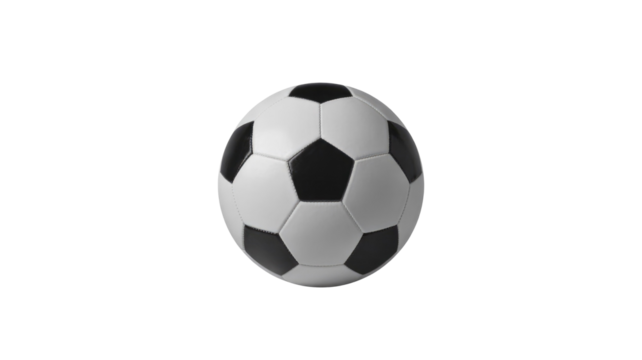 A classic black and white soccer ball (football) isolated against a solid transparent background, ready for play or design. background removed
