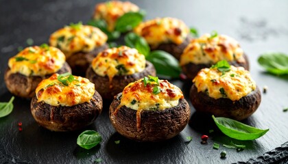 Savory stuffed mushrooms, oven, baked delights filled with creamy herb cheese