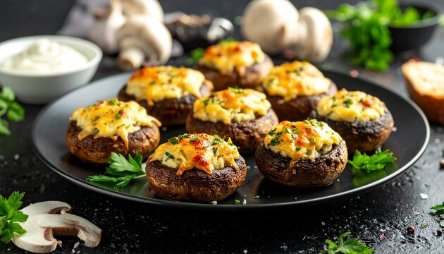 Savory stuffed mushrooms, oven, baked delights filled with creamy herb cheese