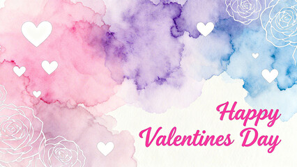 Watercolor blending background with heart-shaped roses, a romantic and artistic Valentine's Day, suitable for artistic style Valentine's Day greeting cards or decorative materials.
