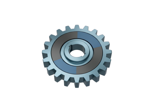 A 3D Rendered Metallic Gear with Blue and Gray Segments Isolated on a Black Background Showcasing Industrial Mechanics and Precision Engineering