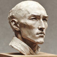 Clay Sculpture of a Male Head, Artistic Portrait in Progress, Handmade Art