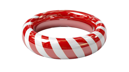 A Christmas decoration candy cane object with red and white sugar and chocolate circle candies