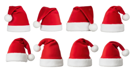 Collection of festive santa hats for christmas celebrations