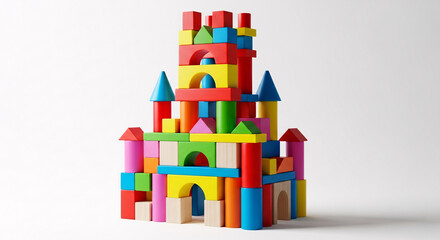 Whimsical castle constructed with vibrant wooden blocks ignites creativity and imaginative play, perfect for educational content and childhood joy