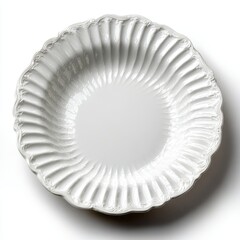 Elegant White Porcelain Bowl with Decorative Rim on White Background