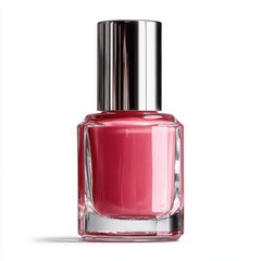 Elegant Nail Polish Bottle with Pink Coral Color on White Background