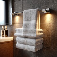 Luxury Bathroom Interior with Stacked White Towels and Modern Fixtures