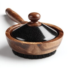 Elegant Wooden Brush with Lid for Spa or Beauty Products on White