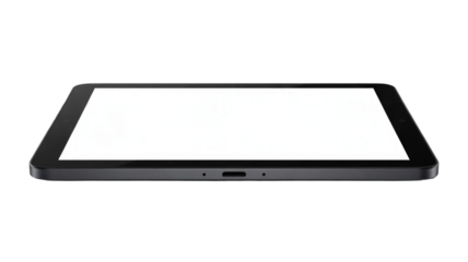 Modern black tablet with a blank white screen, seen from an angle, ideal for mockup designs and presentations. background removed