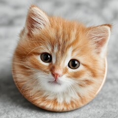 Adorable Ginger Kitten Portrait with Big Eyes on Gray Background