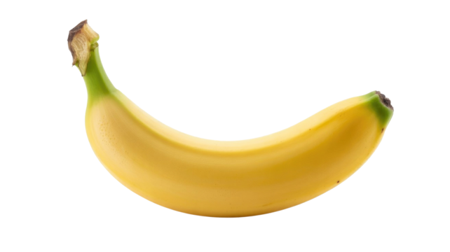 A perfectly ripe, vibrant yellow banana, isolated on a clean background, ready for healthy eating or a delicious snack. Fresh and nutritious fruit. background removed