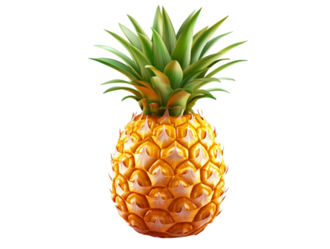 A ripe pineapple with green leaves stands out against a stark black background