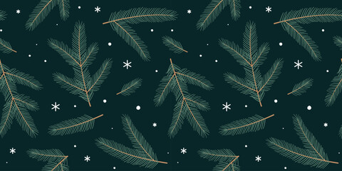 Winter Christmas Seamless pattern with spruce branches