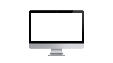 Modern desktop computer monitor with a sleek design and blank white screen, perfect for showcasing digital content or mockups. background removed