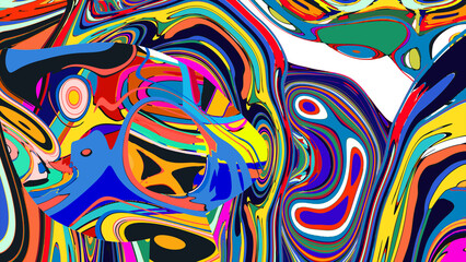 Obraz premium Colorful Trippy Fluid Swirl Background with Vibrant Abstract Liquid Waves