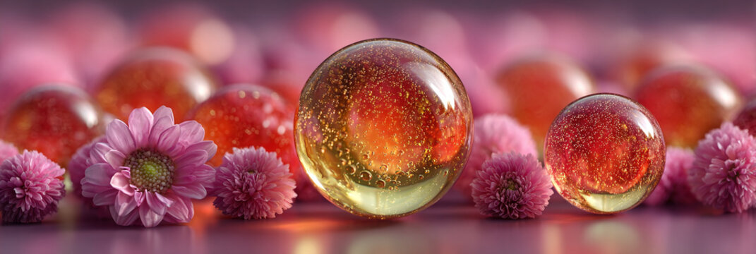 Abstract spherical objects with delicate floral accents