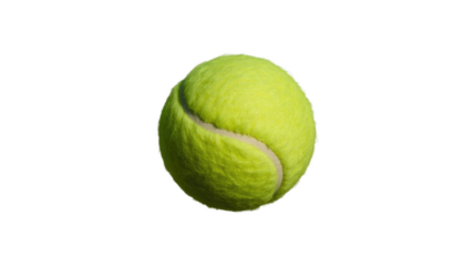 A vibrant, fuzzy yellow-green tennis ball with its distinct white seam, perfectly centered, ideal for sports graphics and designs. background removed