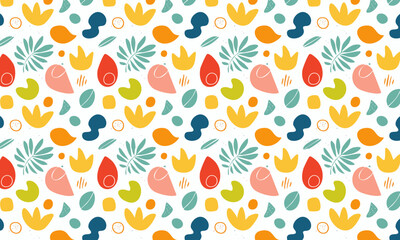 Seamless Trendy Doodle Pattern, Minimalist Botanical Confetti Background for Kids and Nursery