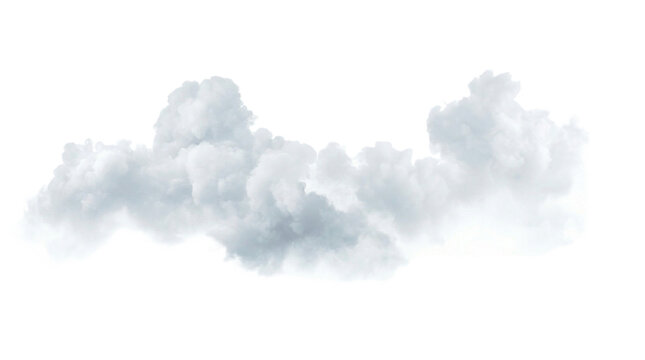 A single isolated white cloud with fluffy texture floating against a black background in the sky on transparent background.