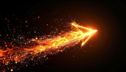 Vibrant arrow made of glowing particles points forward, creating sense of direction and energy, fiery effect adds dynamic and captivating visual element, perfect for conveying movement
