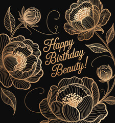 A beautiful birthday greeting card design featuring intricate floral patterns and elegant gold accents, ideal for celebrating a special person's birthday in a stylish way.
