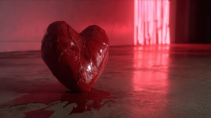 Heart symbol on the floor with neon background for valentine?s day love concept