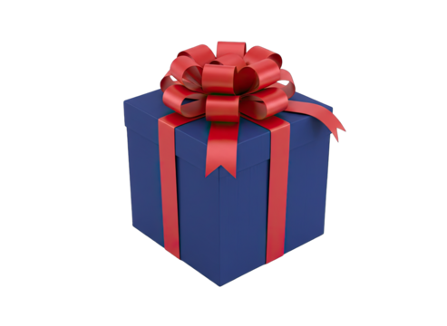 A Deep Blue Gift Box Tied With A Red Ribbon And Bow Isolated On A Black Background