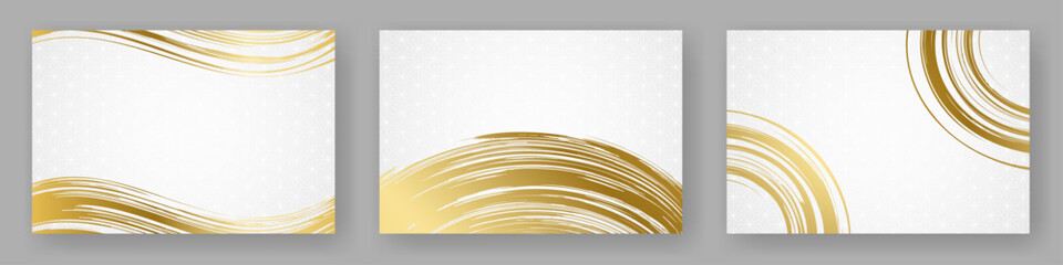 筆で描いた金色と白色の和風背景素材のセット