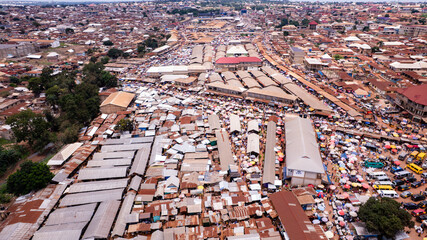 Aerial shot of Techiman Market, one of the largest markets in Ghana