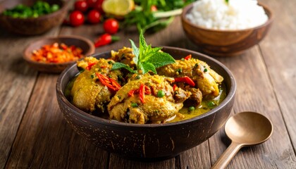 A popular indonesian traditional dish called ayam geprek