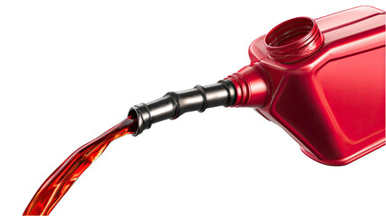 Naklejka premium red plastic fuel container pouring liquid with flowing stream,isolated concept for gasoline ,motor oil and energy themes 