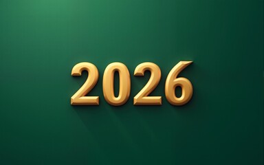 2026 logo typography creative concept. Happy New Year set with gold numbers on green background. Minimalistic design template for greeting, print, banner, poster, cover, card, calendar. High quality
