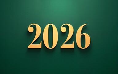 2026 logo typography creative concept. Happy New Year set with gold numbers on green background. Minimalistic design template for greeting, print, banner, poster, cover, card, calendar. High quality