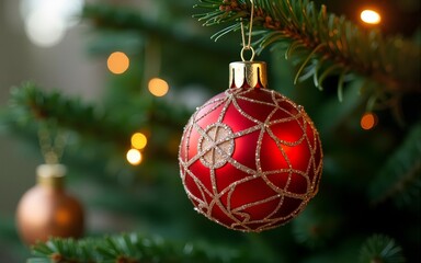 Tree pine green christmas merry xmas ball shiny red golden star gift train gift box object happy new year 2024 2025 2026 time season winter december surprise wrapping lifestyle holiday event party toy