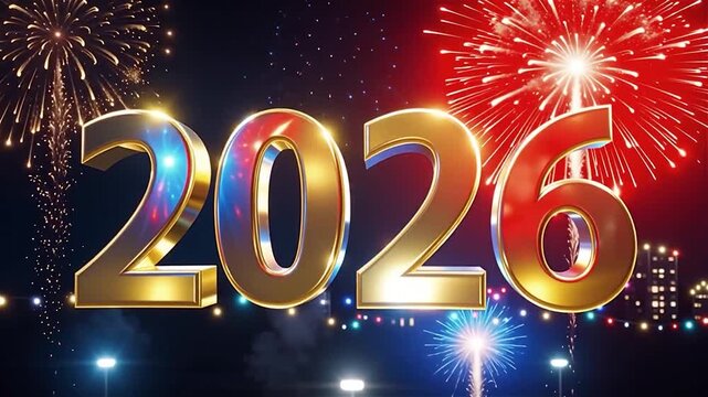Passage festif &agrave; la nouvelle ann&eacute;e 2026 avec feux d&rsquo;artifice