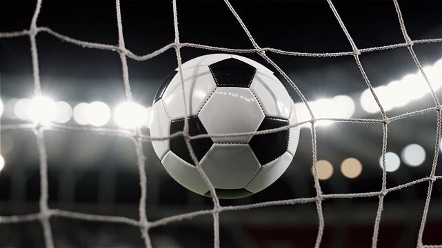 Ballon de football entrant dans le filet pendant un match