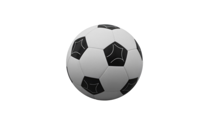 Classic black and white soccer ball with intricate white line patterns on its black panels, rendered against a plain green backdrop. background removed