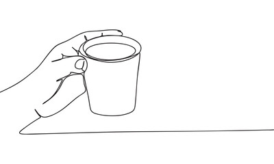 Continuous Line Drawing of a Hand Holding a Coffee Cup