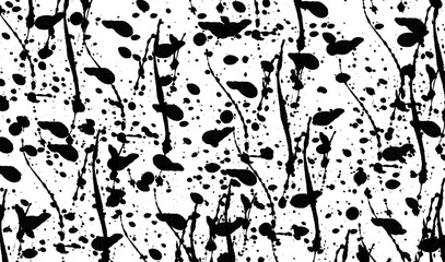 Seamless black paint splatter pattern on transparent background