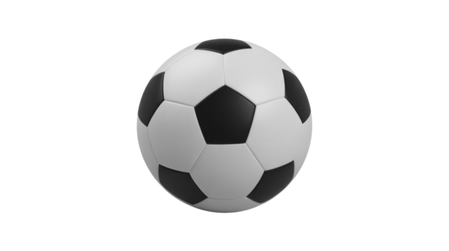 A classic black and white soccer ball, featuring traditional hexagonal and pentagonal panels, stands perfectly centered on a solid transparent background. background removed