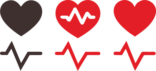 Heartbeat ecg line heart monitor icons vector set medical health symbols