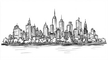 Amsterdam Skyline 2D Doodle Illustration Front View Black White Isolated Background