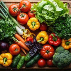 Fresh vegetables on wooden board
