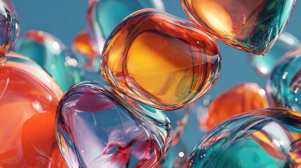 Experience the captivating beauty of vibrant, translucent spheres floating gracefully against a serene blue backdrop, perfect for adding a modern and dynamic touch to your designs
